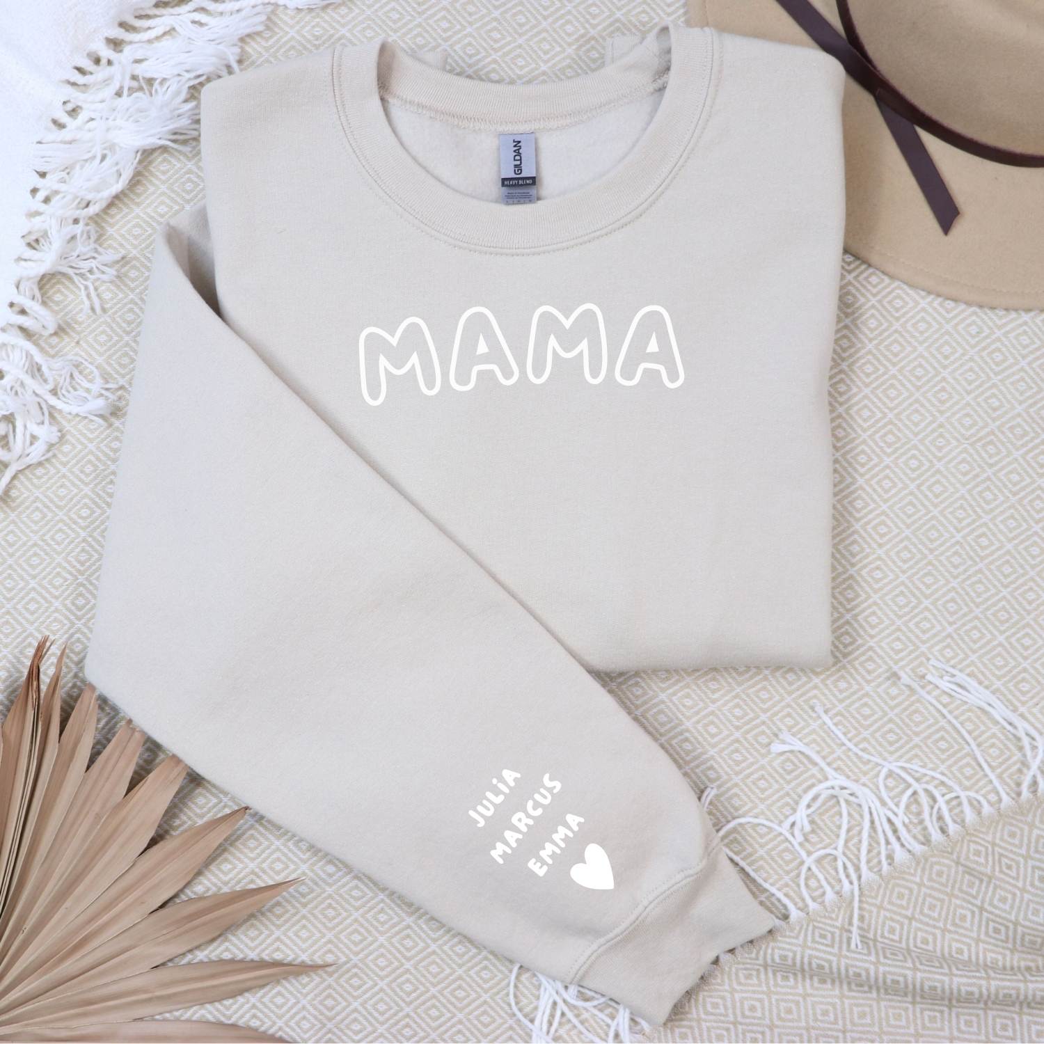 “Mama” Sweatshirt – Embroidered with Children’s Names on Sleeve