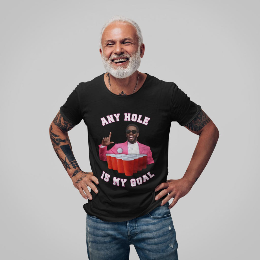 Man wearing Any hole Diddy T-shirt