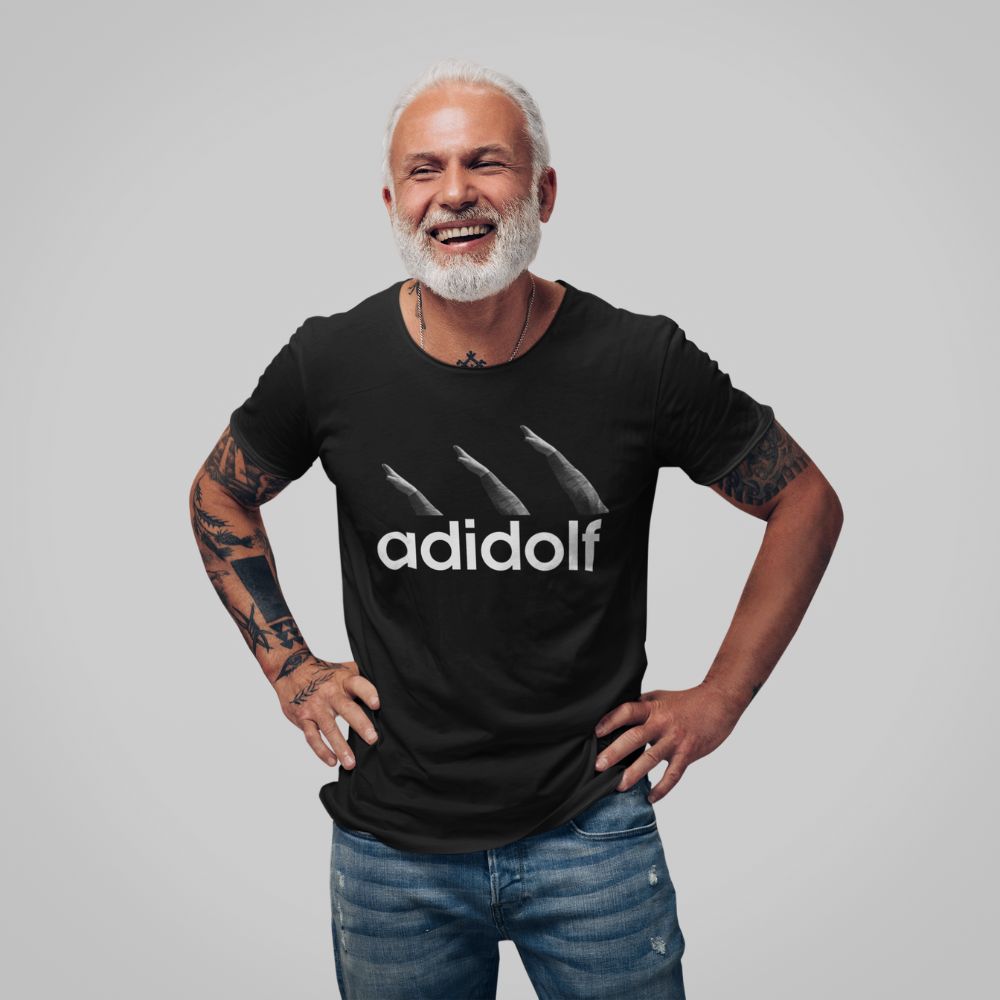 Man wearing Adidolf Black T-shirt